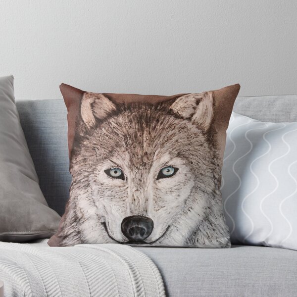 Item preview, Mixed-media Grey wolf with blue eyes painting  designed and sold by CorreyaCrafts.