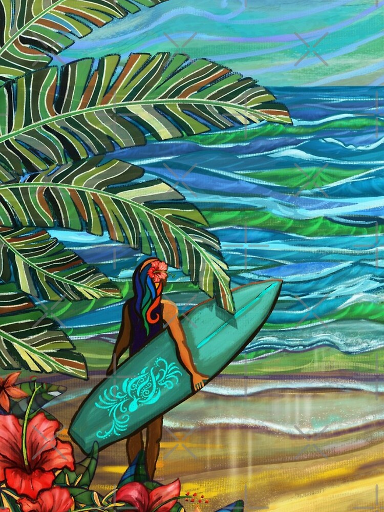 Thumbnail 4 of 4, iPhone Case, Vintage Hawaiian Surfer Girl Fine Art Print designed and sold by sunnthreads.