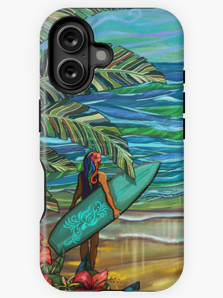 Thumbnail 1 of 4, iPhone Case, Vintage Hawaiian Surfer Girl Fine Art Print designed and sold by sunnthreads.