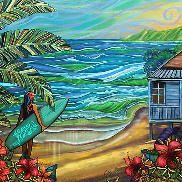 Artwork thumbnail, Vintage Hawaiian Surfer Girl Fine Art Print by sunnthreads