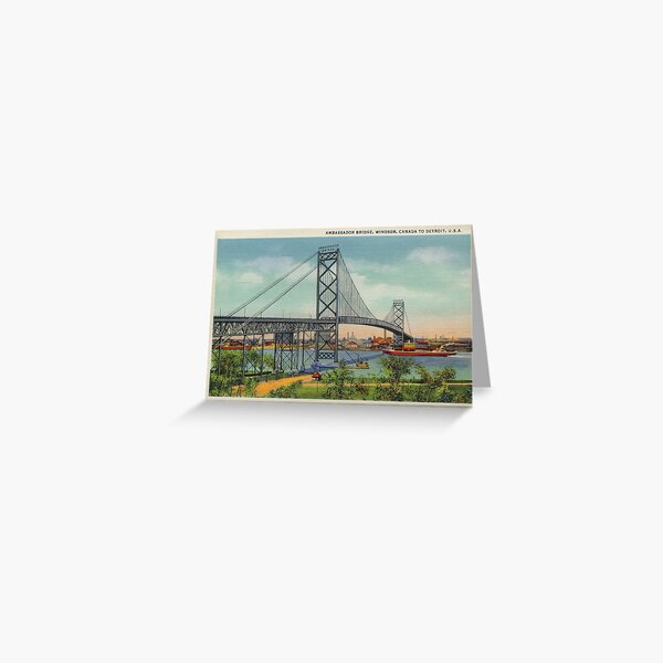 Item preview, Retro vintage Ambassador Bridge Windsor Canada to Detroit USA designed and sold by aapshop.