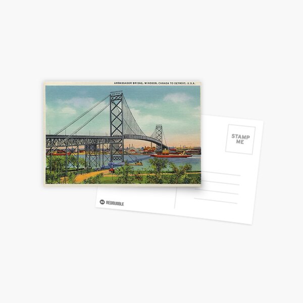 Item preview, Retro vintage Ambassador Bridge Windsor Canada to Detroit USA designed and sold by aapshop.