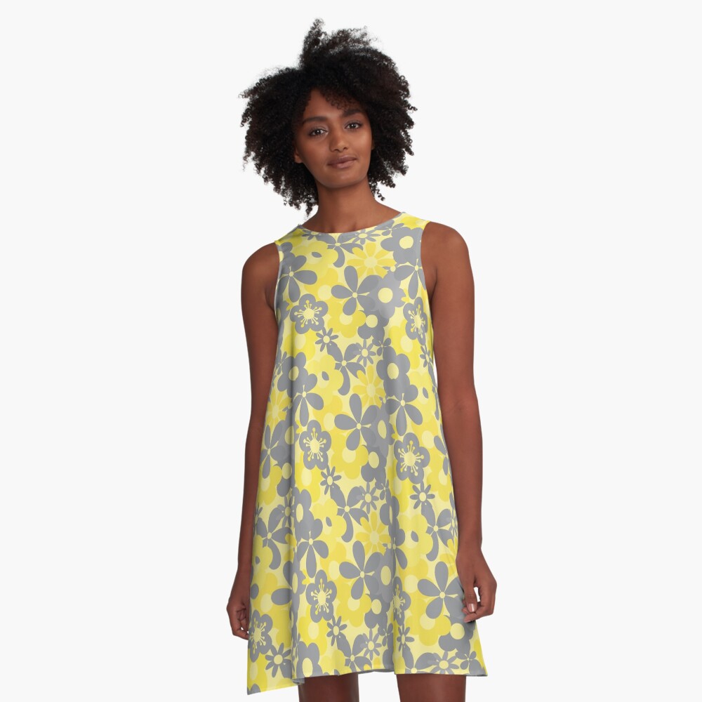 Pantone Color Year 2021 Flower Power Seamless Pattern Print A-Line Dress