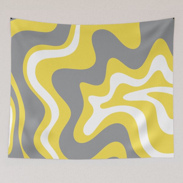 Item preview, Retro Liquid Swirl Abstract Pattern in Light Grey, White, and Lemon Yellow designed and sold by kierkegaard.