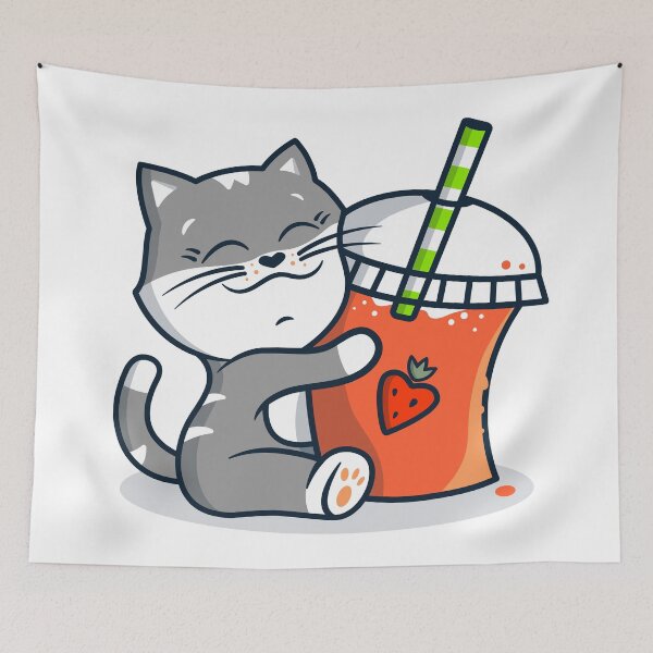 Item preview, Cute Kitten Drinking Strawberry juice designed and sold by kalud-zoldyck.