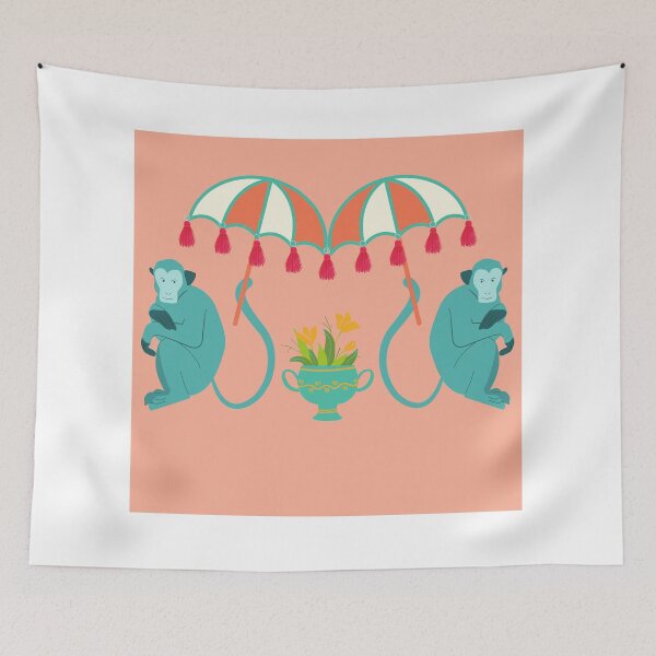 Item preview, Blue and orange monkeys with umbrellas designed and sold by Lacy Sciple.