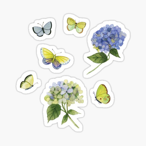 Hydrangeas with butterflies watercolor Sticker