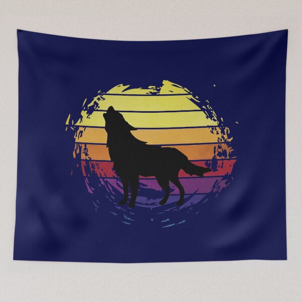 Item preview, Howling wolf canine dog, animal on retrostyle retro background designed and sold by ChatterFox.