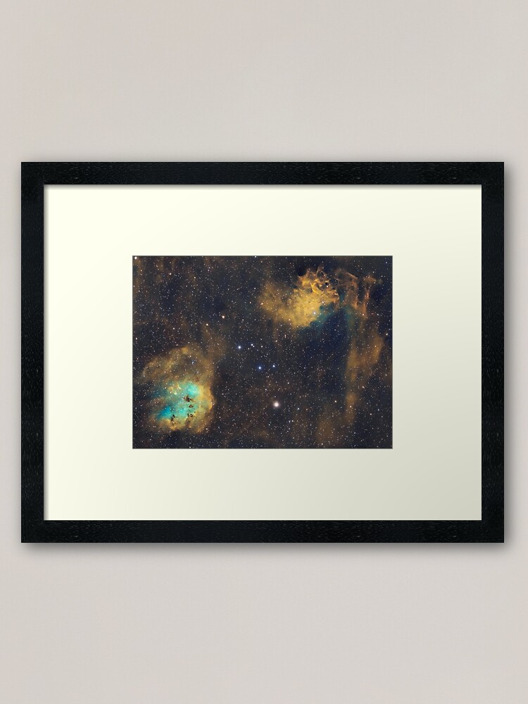 Alternate view of IC410 and IC405 - The Tadpoles and Flaming Star - Hubble Palette nebulae Framed Art Print