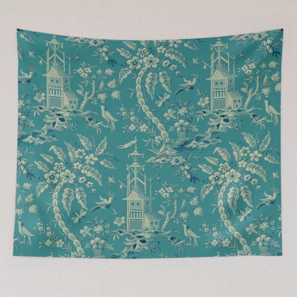 Item preview, Pagodas Chinoiserie in Turquoise designed and sold by Kristina  Sale.