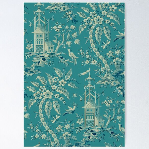 Item preview, Pagodas Chinoiserie in Turquoise designed and sold by Kristina  Sale.