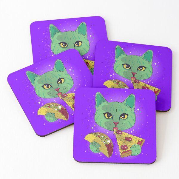 Item preview, Cosmic cat eating taco and pizza designed and sold by Piztees.