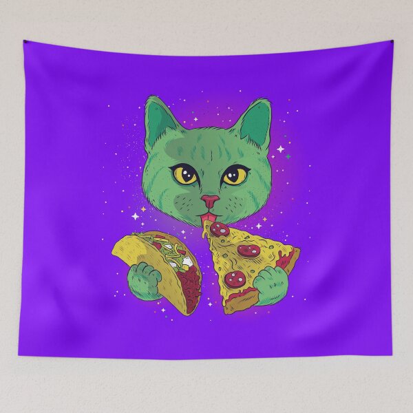 Item preview, Cosmic cat eating taco and pizza designed and sold by Piztees.