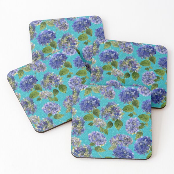 Item preview, Turquoise Hydrangea flowers  on a geometric pattern designed and sold by Sue Zipkin.