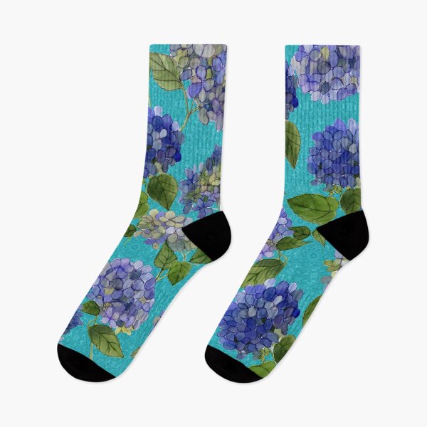 Item preview, Turquoise Hydrangea flowers  on a geometric pattern designed and sold by Sue Zipkin.