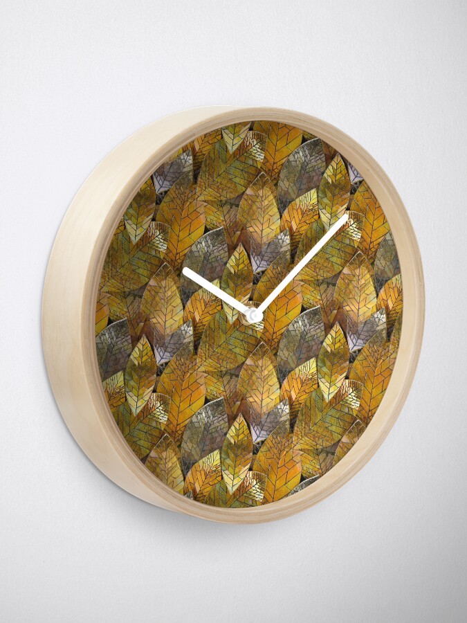 Thumbnail 1 of 4, Clock, Golden Leaves Mosaic designed and sold by KateRattray.