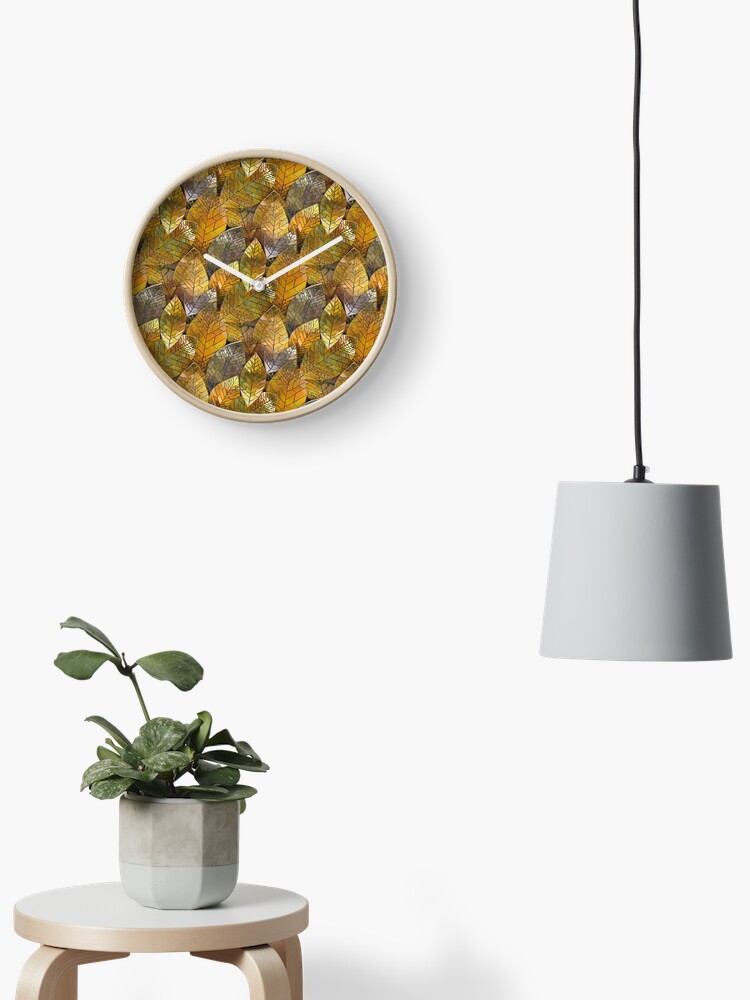 Thumbnail 2 of 4, Clock, Golden Leaves Mosaic designed and sold by KateRattray.
