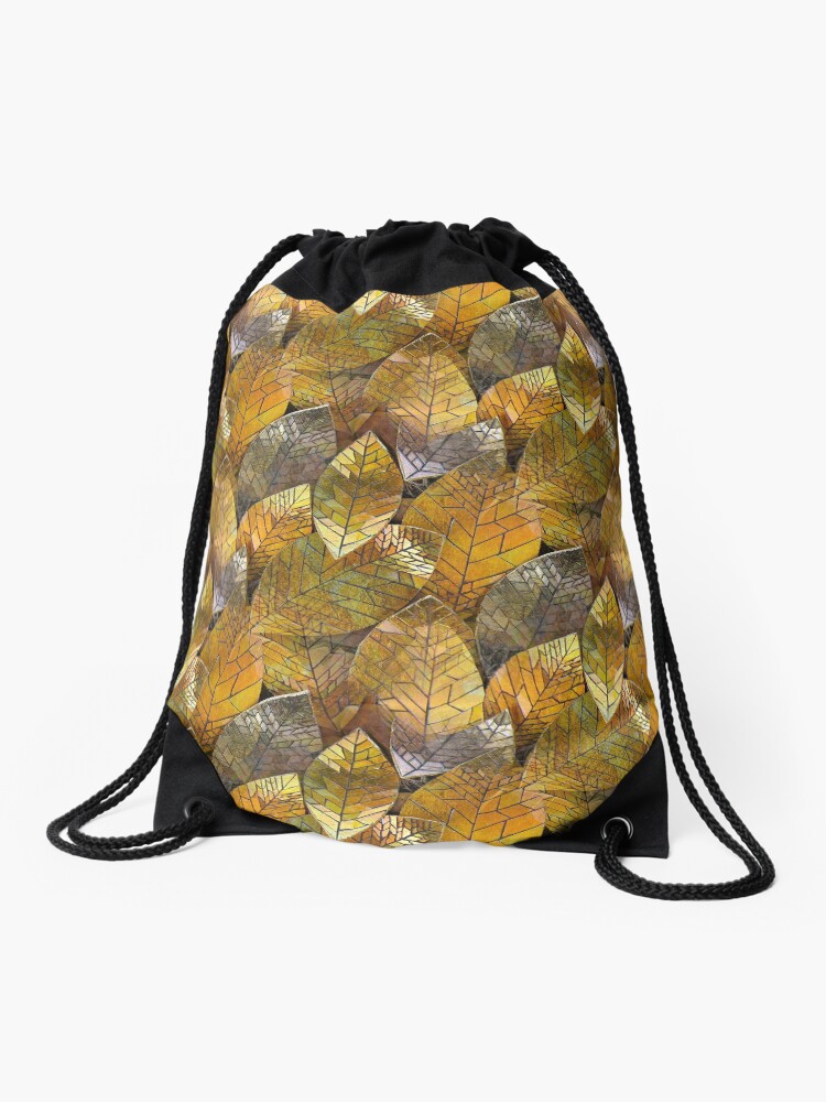 Thumbnail 1 of 3, Drawstring Bag, Golden Leaves Mosaic designed and sold by KateRattray.