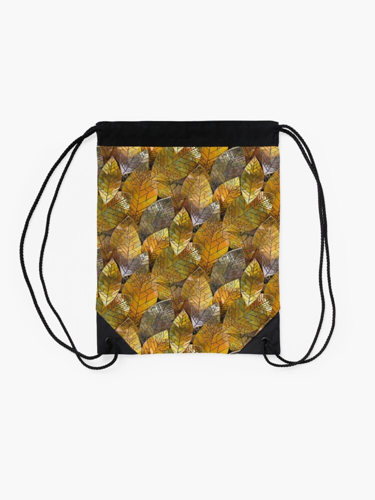 Thumbnail 2 of 3, Drawstring Bag, Golden Leaves Mosaic designed and sold by KateRattray.