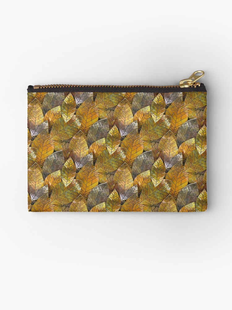 Thumbnail 1 of 4, Zipper Pouch, Golden Leaves Mosaic designed and sold by KateRattray.