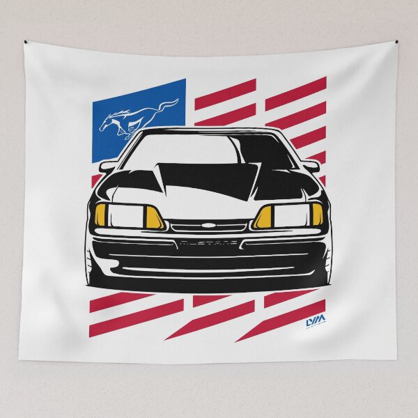 Aperçu de l'œuvre Foxbody Ford Mustang Notch Drapeau américain créée et vendue par leaveyourmark.