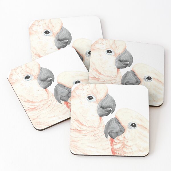 Item preview, Moluccan cockatoos watercolor - parrot portrait painting designed and sold by L'Atelier Oranjade.