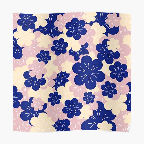 "Blush Pink and Navy Blue Floral " Poster for Sale by fontspree Redbubble