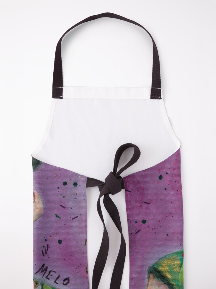 Alternate view of Happy Frida Kahlo Portrait with purple background Apron