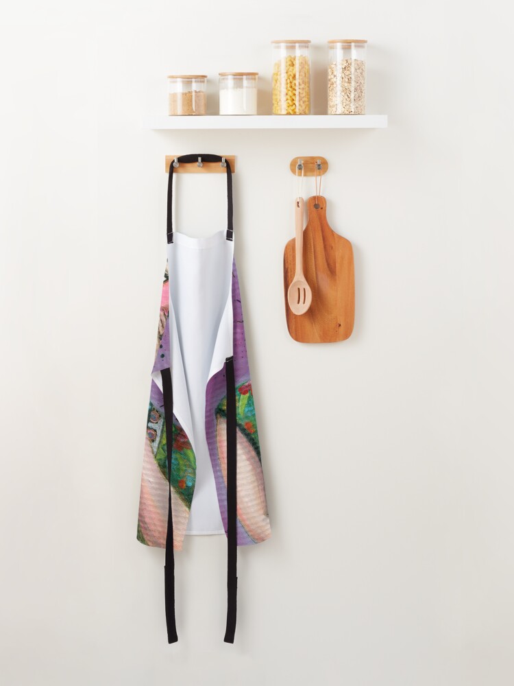 Alternate view of Happy Frida Kahlo Portrait with purple background Apron