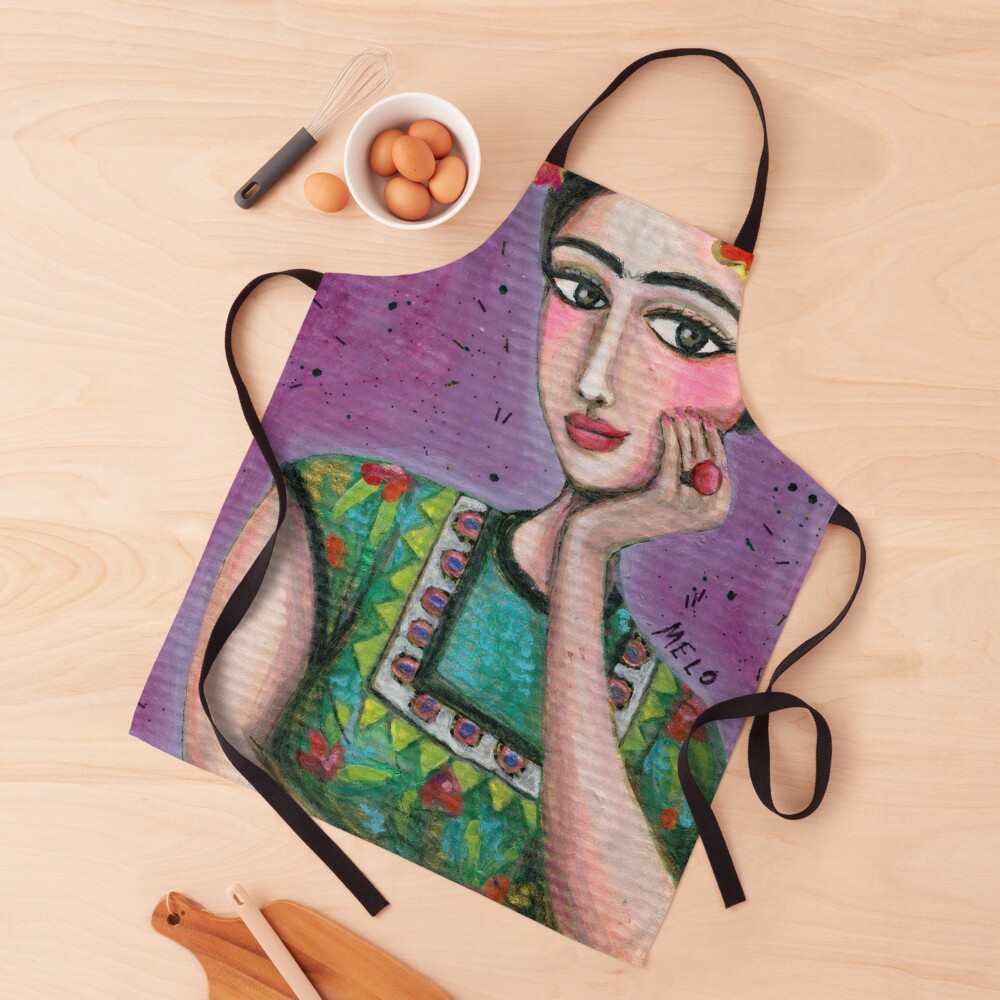 Happy Frida Kahlo Portrait with purple background Apron