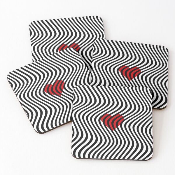 Item preview, WAVY BLACK LINES RED HEART OPTICAL ILLUSION PATTERN designed and sold by CreativaArt-.