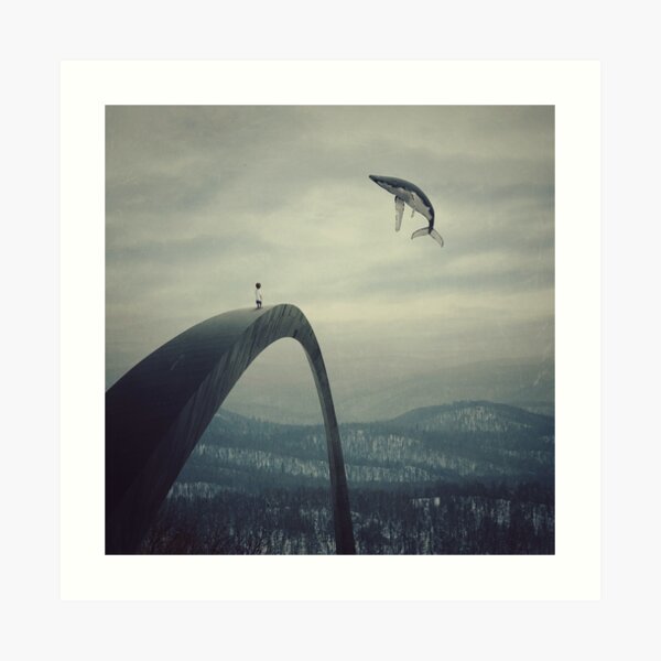 Boy and the flying whale Art Print
