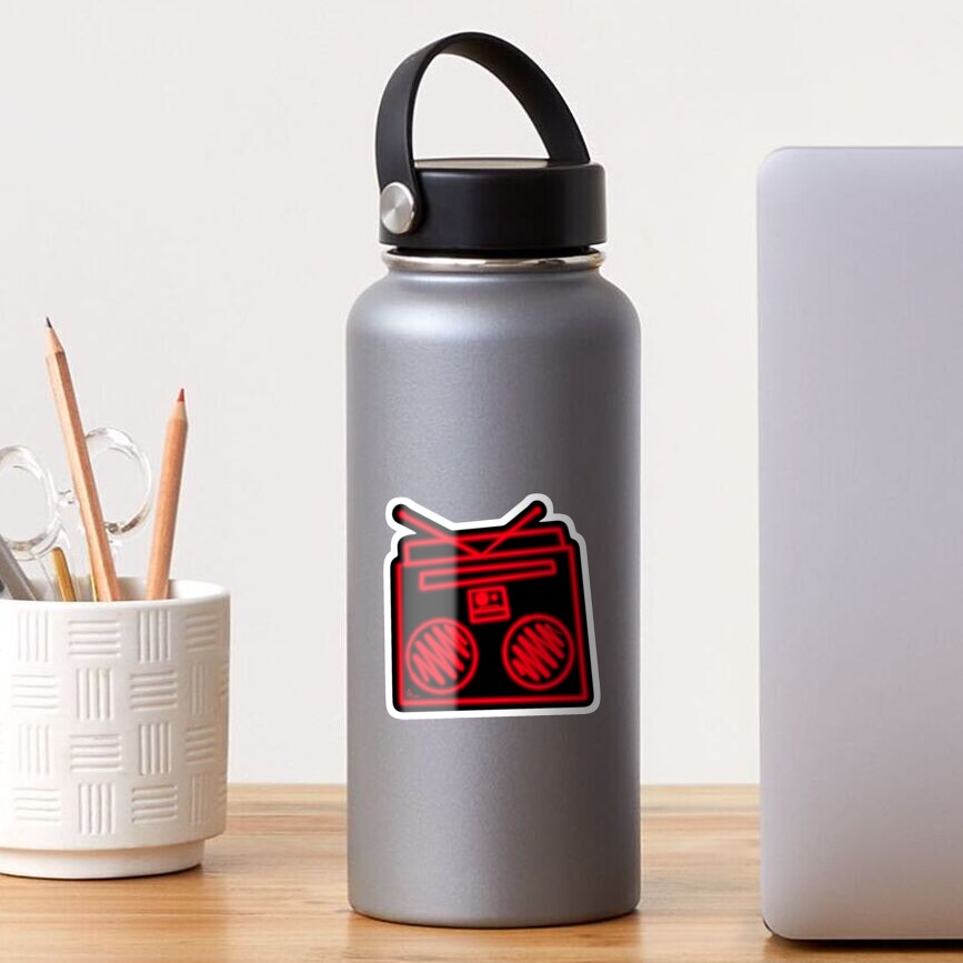 Red Funky Neon Boombox Sticker