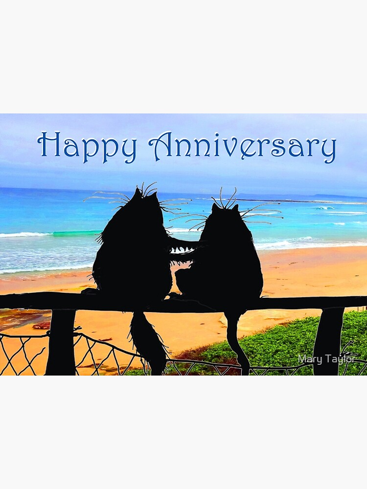 Happy Anniversary Two Cats In Silhouette Beach Greeting Card By