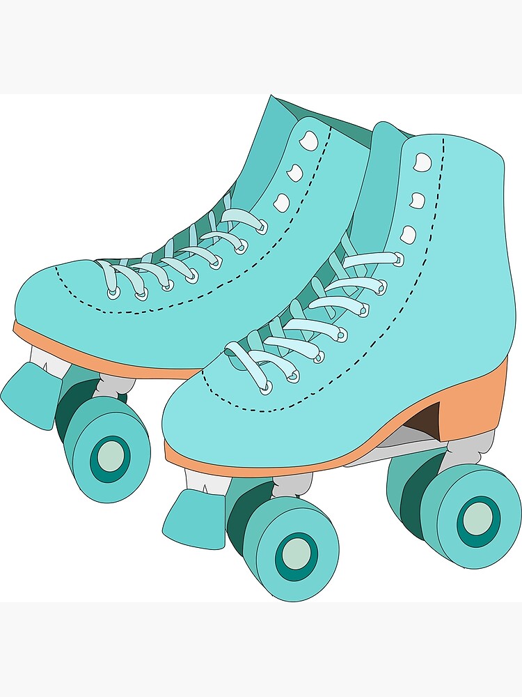 "Vintage Blue Roller Skates Illustration with Outline" Art Print by