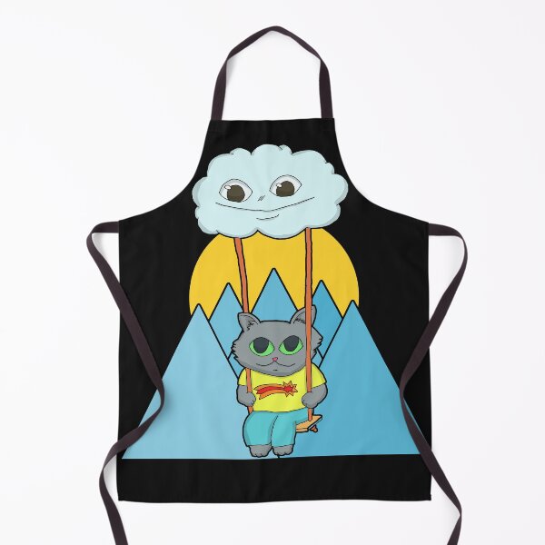 Item preview, Kawaii Gray Cat On A Cloud Swing and blue mountain sunset designed and sold by Chubuter.