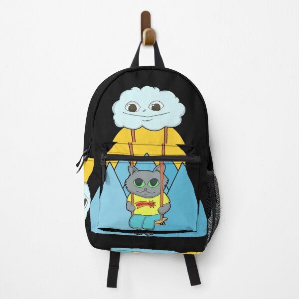 Item preview, Kawaii Gray Cat On A Cloud Swing and blue mountain sunset designed and sold by Chubuter.