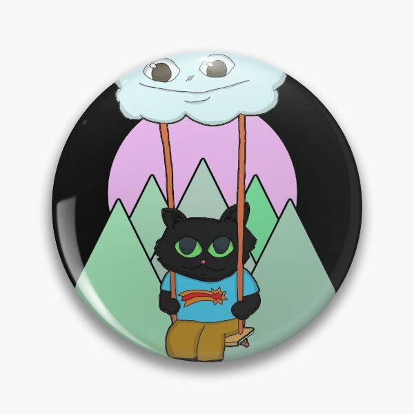 Item preview, Kawaii Black Cat On A Cloud Swing and green mountain sunset designed and sold by Chubuter.