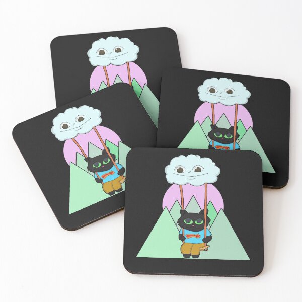 Item preview, Kawaii Black Cat On A Cloud Swing and green mountain sunset designed and sold by Chubuter.