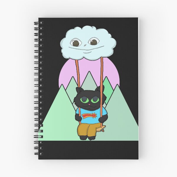 Item preview, Kawaii Black Cat On A Cloud Swing and green mountain sunset designed and sold by Chubuter.