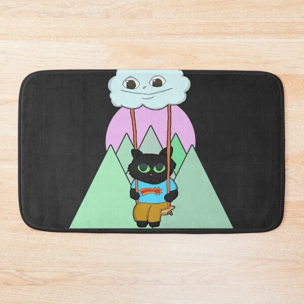 Item preview, Kawaii Black Cat On A Cloud Swing and green mountain sunset designed and sold by Chubuter.