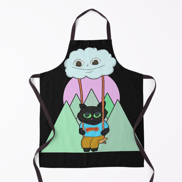 Item preview, Kawaii Black Cat On A Cloud Swing and green mountain sunset designed and sold by Chubuter.