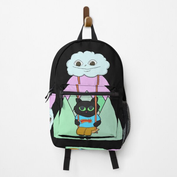 Item preview, Kawaii Black Cat On A Cloud Swing and green mountain sunset designed and sold by Chubuter.