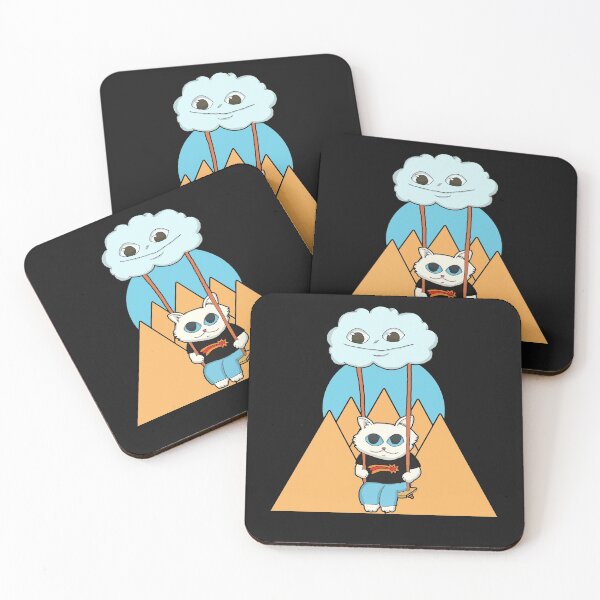 Item preview, Kawaii White Cat On A Cloud Swing and orange mountain sunset designed and sold by Chubuter.