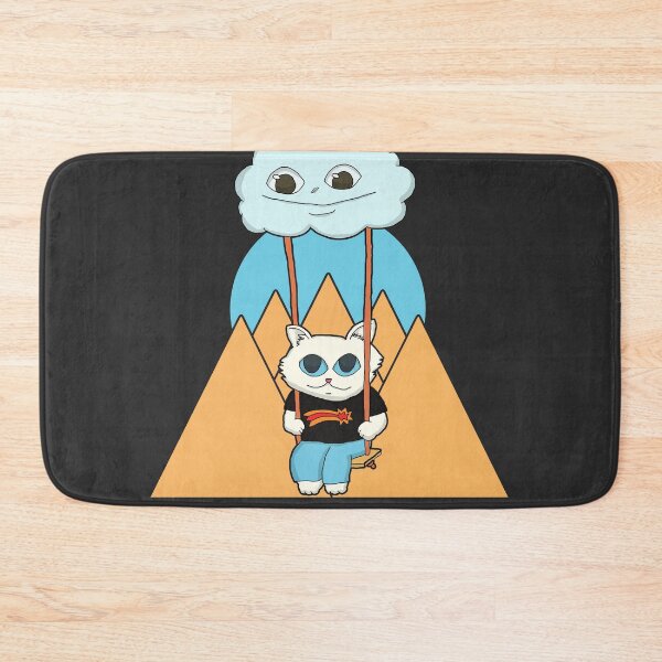 Item preview, Kawaii White Cat On A Cloud Swing and orange mountain sunset designed and sold by Chubuter.