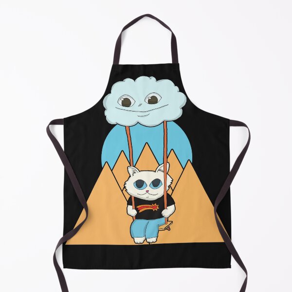 Item preview, Kawaii White Cat On A Cloud Swing and orange mountain sunset designed and sold by Chubuter.