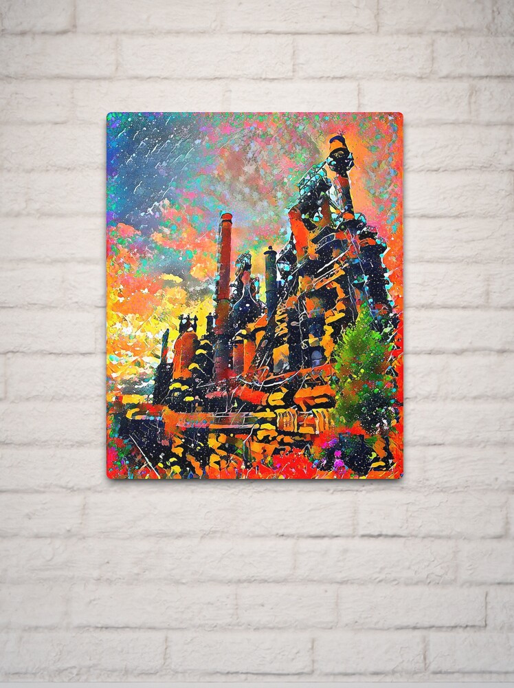Thumbnail 2 of 4, Metal Print, Bethlehem Steel Plant Pop Art Painting designed and sold by saintiro.