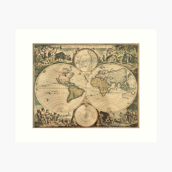 Vista previa del artículo con la obra «Un viejo mapa del mundo // 1670 Edición No 2», diseñado y vendido por Gothicrelics.