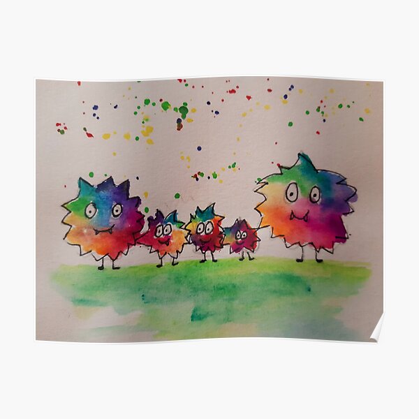 Little rainbow monster family - Pura Vida Poster