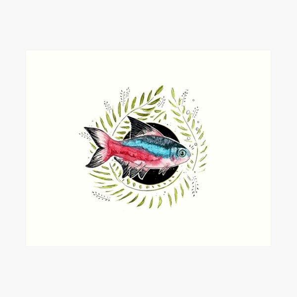 Item preview, Cardinal Tetra fish watercolour illustration  designed and sold by Elliezart.